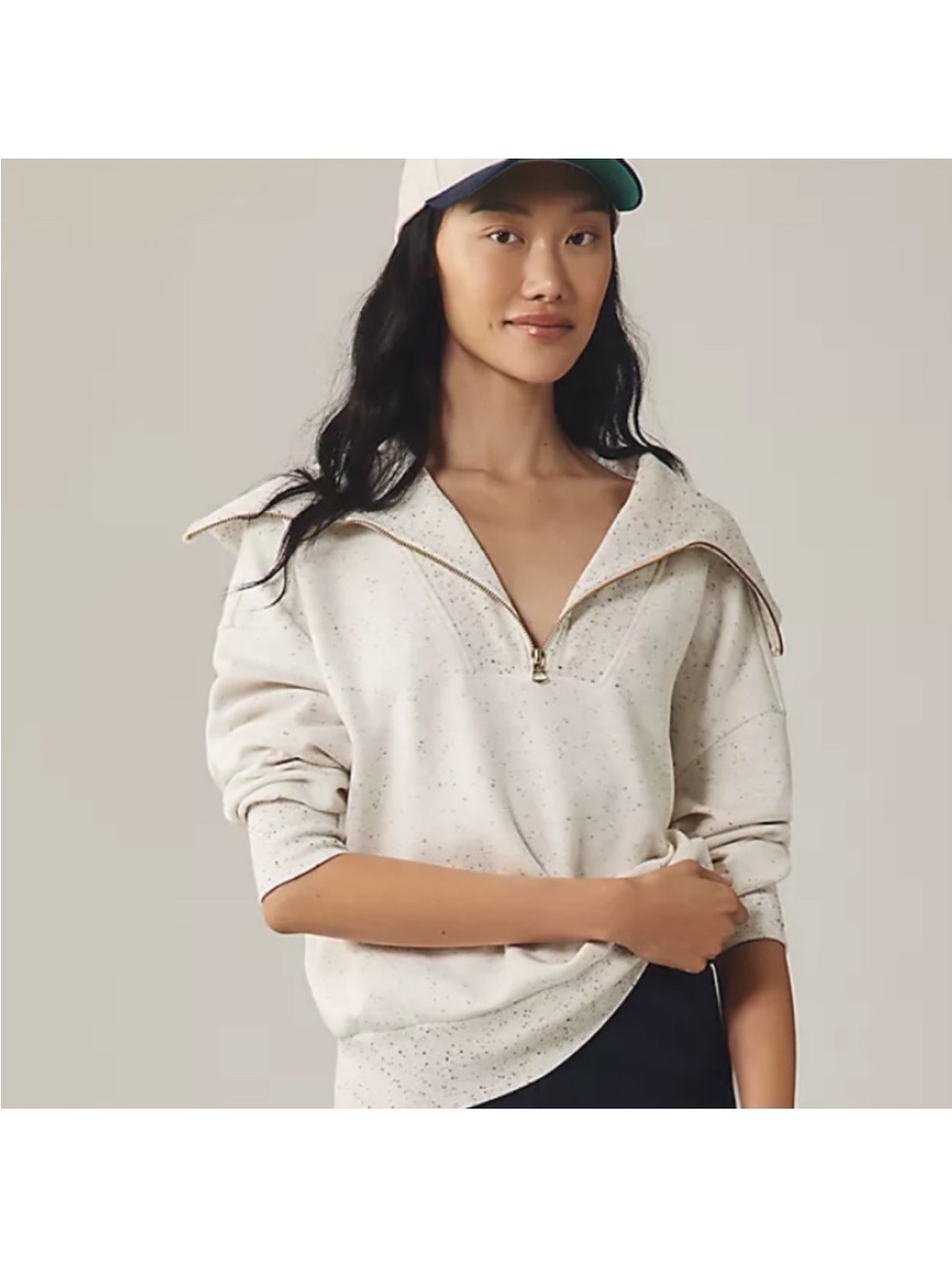 NWT Varley Catherine DoubleSoft Half-Zip Sweatshirt in Speckled Gray